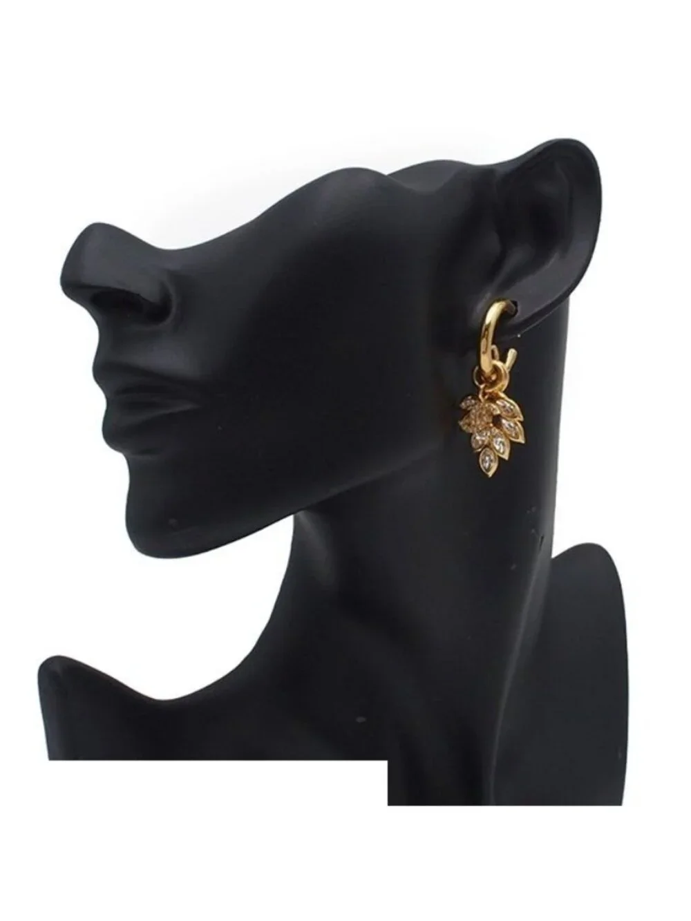 Chanel Earrings Drop Gold Metal Rhinestone CC Logo Flower Motif 22K